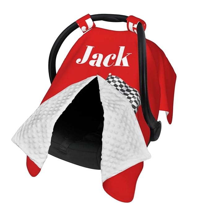 Custom Baby Car Seat Canopy for Babies with Name, Personalized Racing Car Red Baby Car Seats Covers for Boys, Opening Minky Nursing Breastfeeding Stroller Cover Infant Carseat Canopies for Newborn