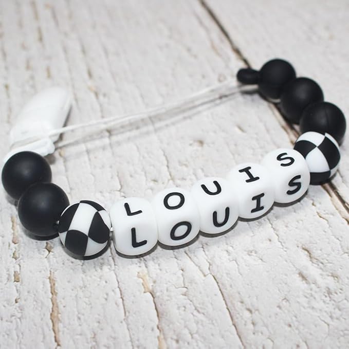 Personalized Pacifier Clip with Name Black Checkered Pacifier Holder Custom Name for Boy Mom Gift (Checkered)