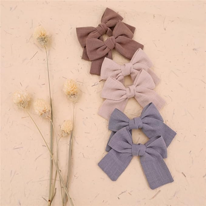 Cute Bow Hair Clips for Baby Girl Kids Pigtail Bangs 3.2" Sailor Bows Alligator Clip Hair Accessories (Beige/Natural/Silver)