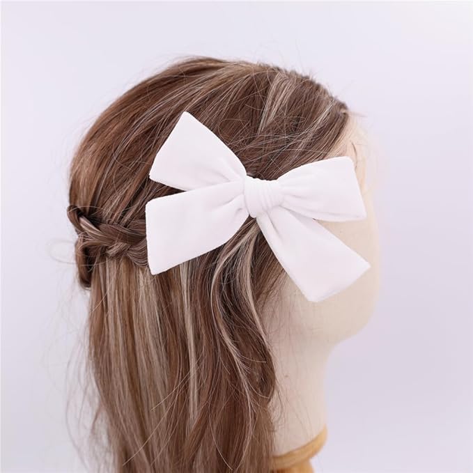 Vintage Velvet Bow Hair Clips for Baby Girl Kids Women Fall Velvet Christmas Hair Bows Barrettes Accessories (2 pcs White)