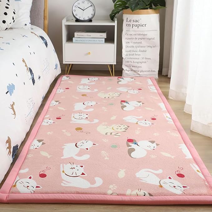 Play Crawling mat for Nursery Baby, Extra Soft Activity Floor Mat for Kids Playroom Bedroom- Happy Kitten on Pink background-100 * 120cm
