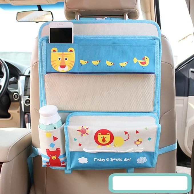Cute Cartoon Car Backseat Organizer Auto Car Foldable Table Tray Seat Back Storage Bag Organizer for Baby Kid