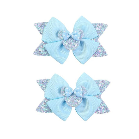 4.5 Inch Cute Mouse Ears Sequins Bows Hair Clips For Baby Girls, Toddler, Kids and Young Women Birthday Party Wedding Christmas Occasions Set of 2 (B- Sky Blue)
