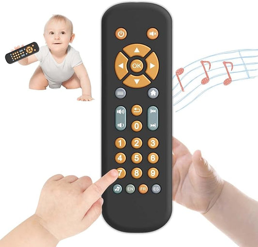 Baby TV Remote Control Toy with Music, TV Remote Toy with Realistic Light and Sound - English, French and Spanish 3 Language for Infant Toddler Play Remote Musical Toys, BPA Free
