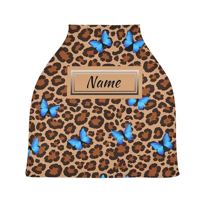 Custom Blue Butterfly Leopard Cheetah Baby Car Seat Cover Personalized Your Name Nursing Covers Breastfeeding Scarf Infant Carseat Canopy for Mom Baby Gift