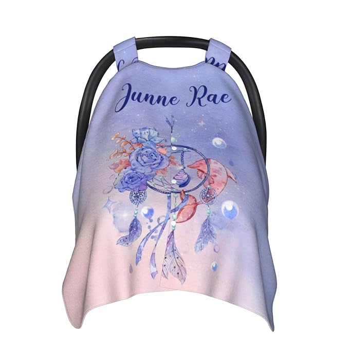 Custom Baby Car Seat Canopy with Name, Personalized Stroller Baby Car Seat Covers for Girls, Minky Nursing Carseat Cover for Breastfeeding, Car Seat Canopies for Infant Newborn(Dolphin)