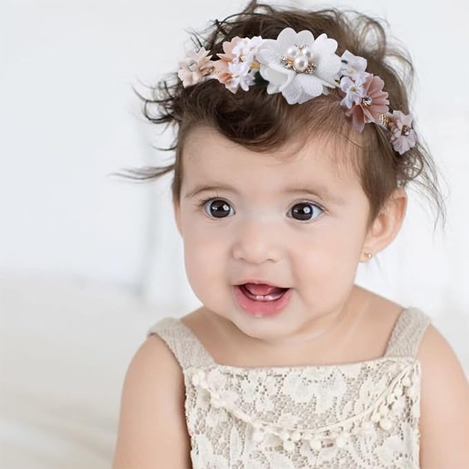 Flower Headband for Baby Girl Elastic Baby Floral Headbands Crown Hairbands Hair Accessories for Newborn Infant Toddlers Kids 3pcs/set