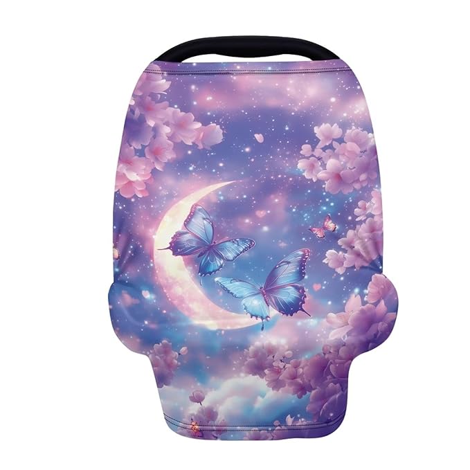 GIFTPUZZ Butterfly Baby Girls Car Seat Cover Canopy, Multi-Use Ultra Soft Nursing Cover Breastfeeding Infant Carseat Canopy, Universal Fit for Stroller High Chair Shopping Cart Canopies