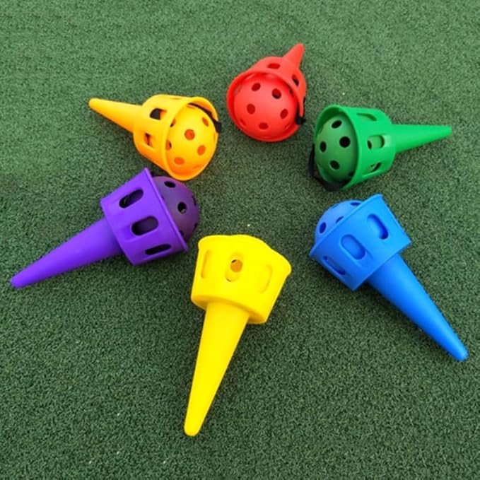 Scoop Ball Toss and Catch Game for Kids, Outdoor Activities Ball and Device Launcher Toy Set, Hand Eye Coordination Exercise Backyard Yard Games, Blue Yellow Vibrant Colors for Boys Girls (6 Sets)
