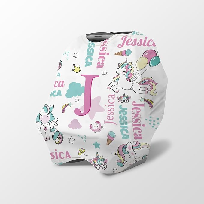 Personalized Baby Car Seat Cover Stroller Canopy: Custom Name Newborn Baby Boy Girl Elastic Nursing Cover for Moms First Birthday Gift Pink(one Size)
