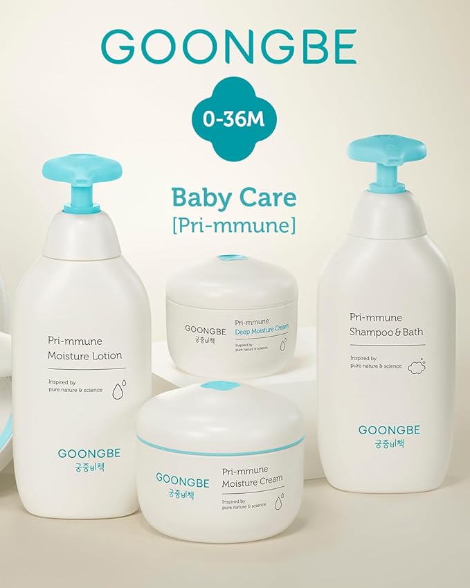 GOONGBE Pri-mmune Moisture Lotion & Cream - Korean Baby Moisturizer - Hypoallergenic Moisturizing & Calming Daily Moisturizer - Fast Absorbing, Naturally Derived Non-Greasy, 11.8oz + 6.1oz.