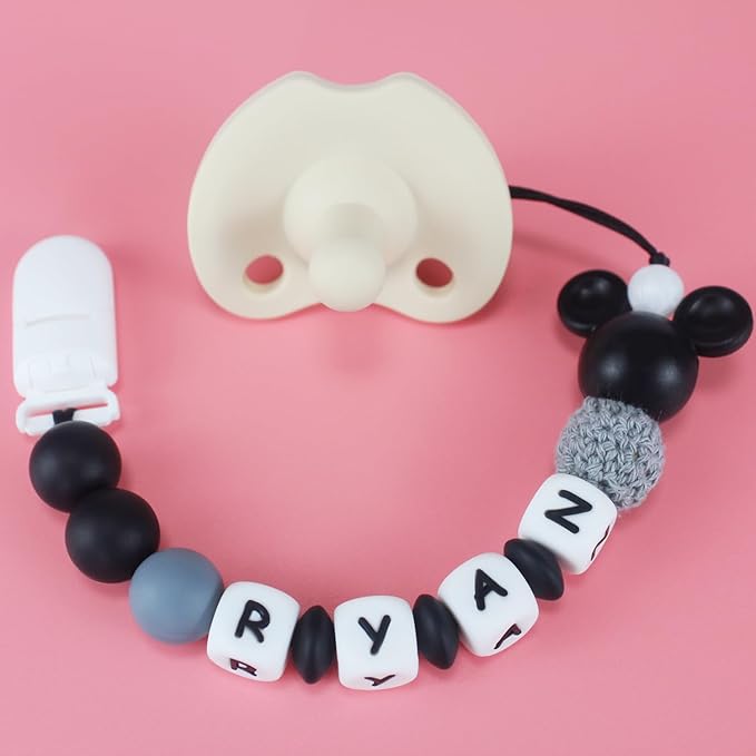 Personalized Pacifier Clip with Name, Customized Pacifier Holder with Name for Baby, Paci Clips with Mouse Head Design