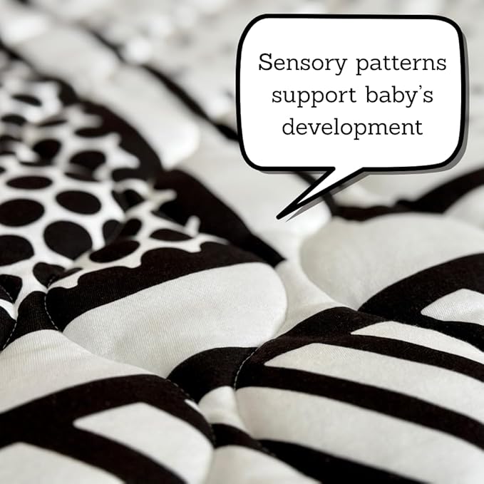 Byrd & Blume Round Baby Play Mat, Reversible Quilted Organic Cotton, High Contrast Black & White Play Mat, Soft Non Toxic Nursery Rug, Foldable Portable, 40 Inch