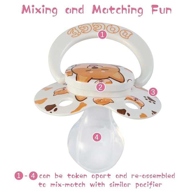 Adult Sized Pacifier Cute: Large Shield Binky for Anxiety Relief Butterfly Shaped - Puppy Printed Paci with Case
