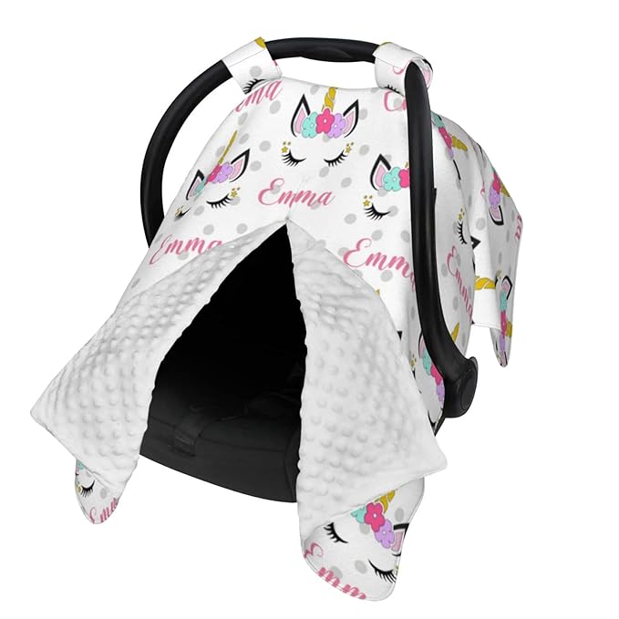 Personalized Baby Car Seat Canopy for Babies with Name, Custom Car Seat Covers Boys Girls, Peekaboo Opening Minky Nursing Breastfeeding Cover Infant Canopies for Newborn