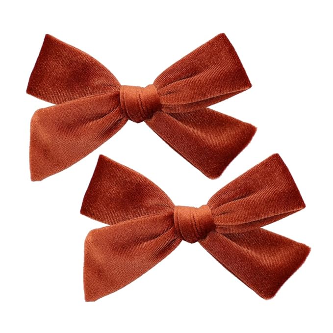Vintage Velvet Bow Hair Clips for Baby Girl Kids Women Fall Velvet Christmas Hair Bows Barrettes Accessories (2 pcs Rust)