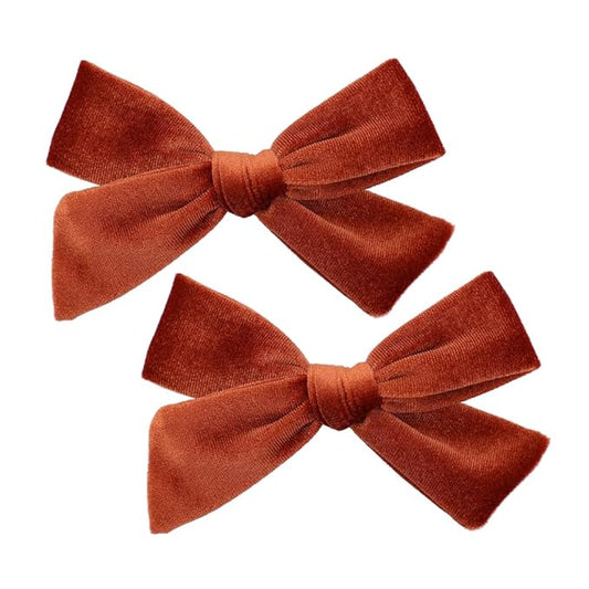 Vintage Velvet Bow Hair Clips for Baby Girl Kids Women Fall Velvet Christmas Hair Bows Barrettes Accessories (2 pcs Rust)