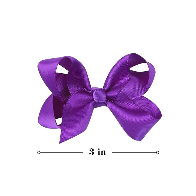 3 Inch Satin Bow for Little Girls - 2 Pcs (Purple)