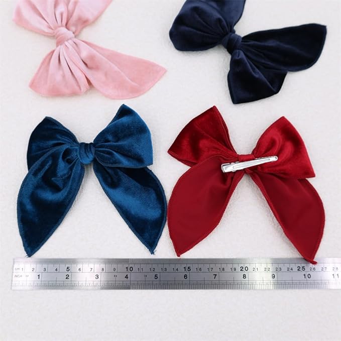Pack of 4 Large Velvet Fable Bow Hair Clips for Kids Toddler Girl Mom Velvet Hair Bow Alligator Clips Baby Girls Women Hair Accessories (Pink/Navy)