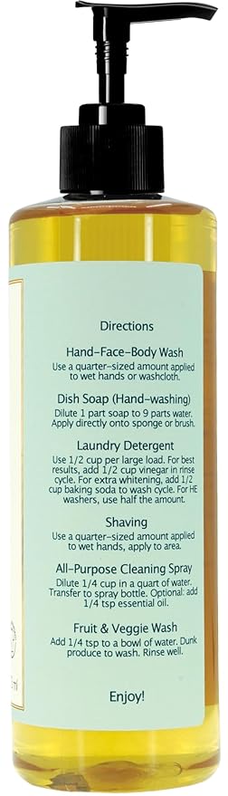 Liquid Castile Soap – Organic Ingredients, Biodegradable, Gentle for Sensitive Skin and Versatile Use (16 fl oz (Pump Cap), Fir Needle)