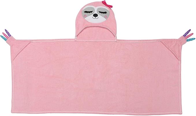 ZOOCCHINI Hooded Bath Towel for Kids 100% Cotton Terry, Plush & Absorbent for Bathtime or Pool, 50" x 22" 2-6 Years, Sadie the Sloth