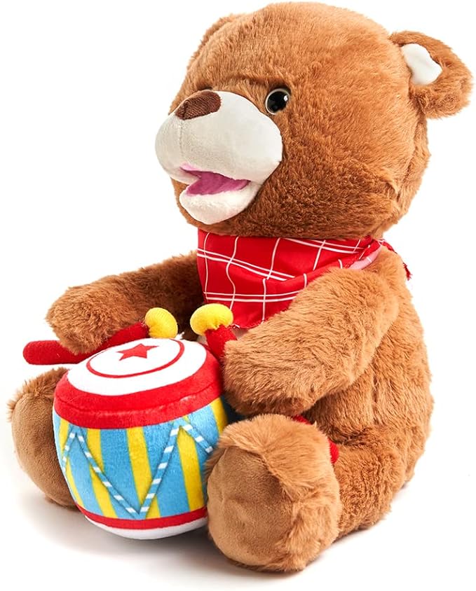 Cuddle Barn - Drummin' Billy | Animated Bear Stuffed Animal Musical Plush Toy Drums and Sings Along to Ants Go Marching and Five Little Bears, 11 inches