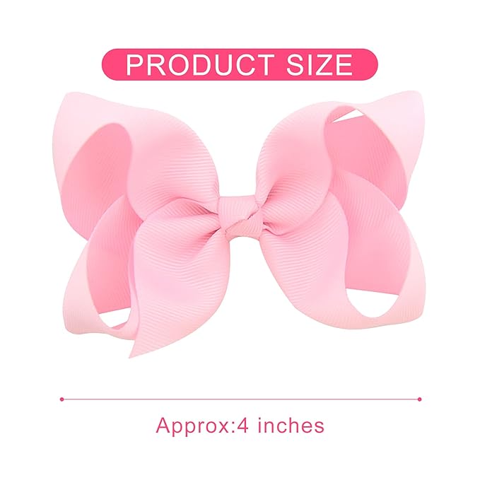 DEEKA 16 PCS 4" Hand-made Hair Bow Grosgrain Ribbon Solid Color Hair Bow Alligator Clips Hair Accessories for Little Teen Toddler Girls -Light Pink