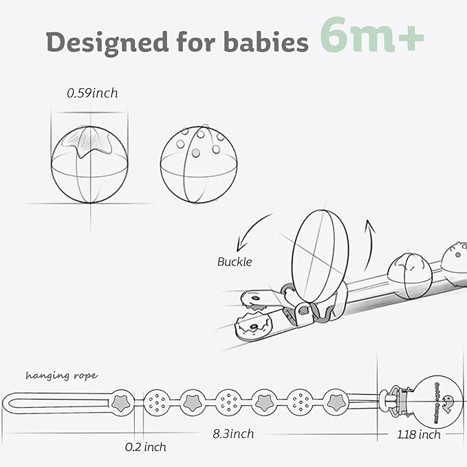 Cuddle Campus Silicone Pacifier Clip Holder with One Piece Design,Soft Flexible Binky Clips with Texture for Baby Boy and Girl Pack of 4(6m+)