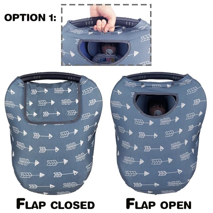 DODO NICI Car seat Covers for Babies, Stretchy Multi in 1 Baby Car Seat Cover, Carseat Cover Girls boy, Breastfeeding Cover, Window with Flap Cover, self-contained Pouch, Patent Design, Grey