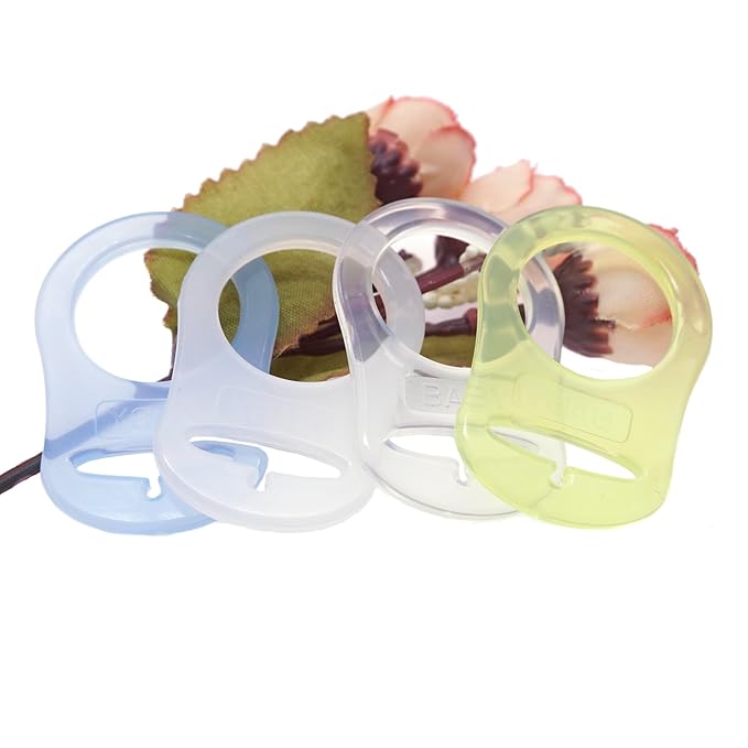 4Pcs Pacifier Adapter Rings Silicone Rings for Pacifier Clip Button Soother Dummy Pacifiers Holder Paci Clips Newborn Gift for Baby (Boy's Color)