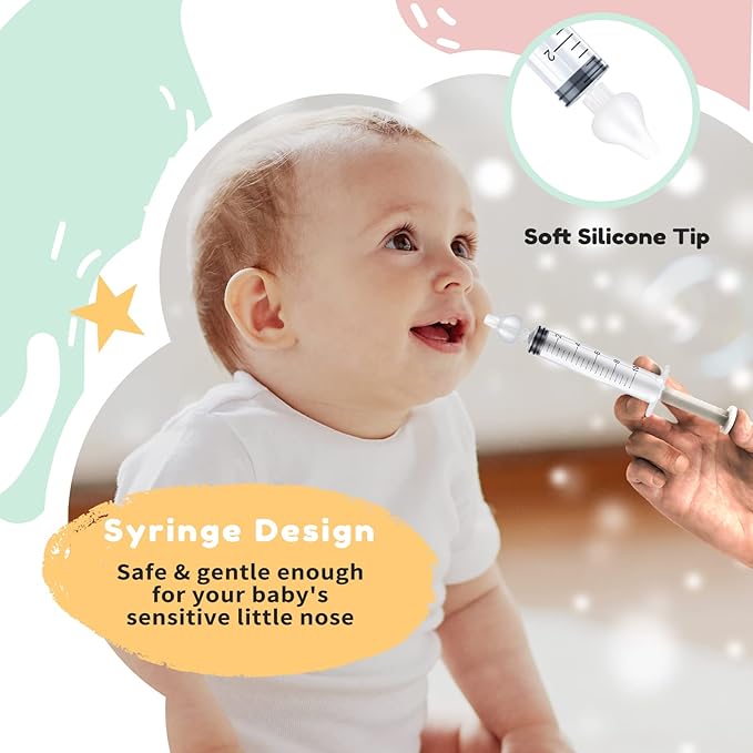 Nasal Irrigator for Baby 10ml Professional Baby Nasal Aspirator with Safe Silicone Nasal Suction Tips Portable Baby Nasal Syringe Infant Nose Cleaner 2 Pieces