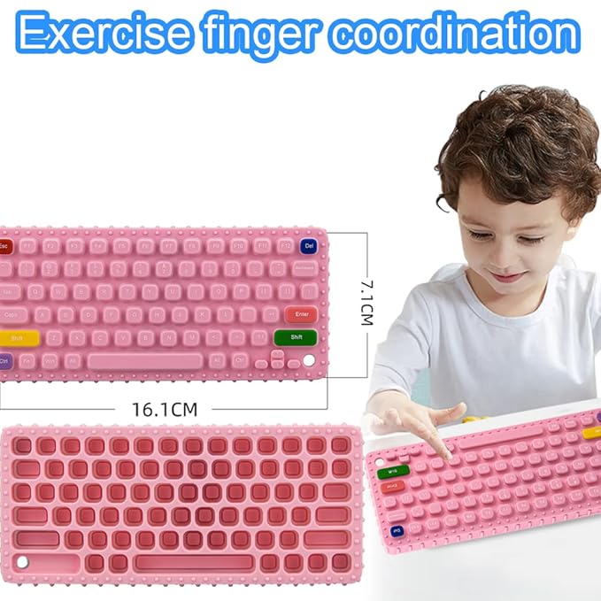 Keyboard Shape Teething Toys，Silicone Baby Teether Toys with Pacifier Clip for Babies 0-3 Months 3-6 Months,Baby Chew Toys Sensory Toys for Babies 6-36 Months(Pink)