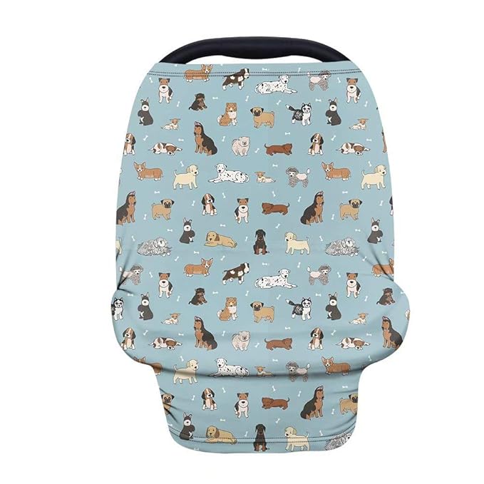 Forchrinse Cute Puppy Dog Animal Pattern Carseat Cover for Baby,Stretchy Infant Car Seat Canopy,Nursing Cover Mom Privacy Breastfeeding Scarf,Soft High Chair,Shopping Cart,Stroller Cover