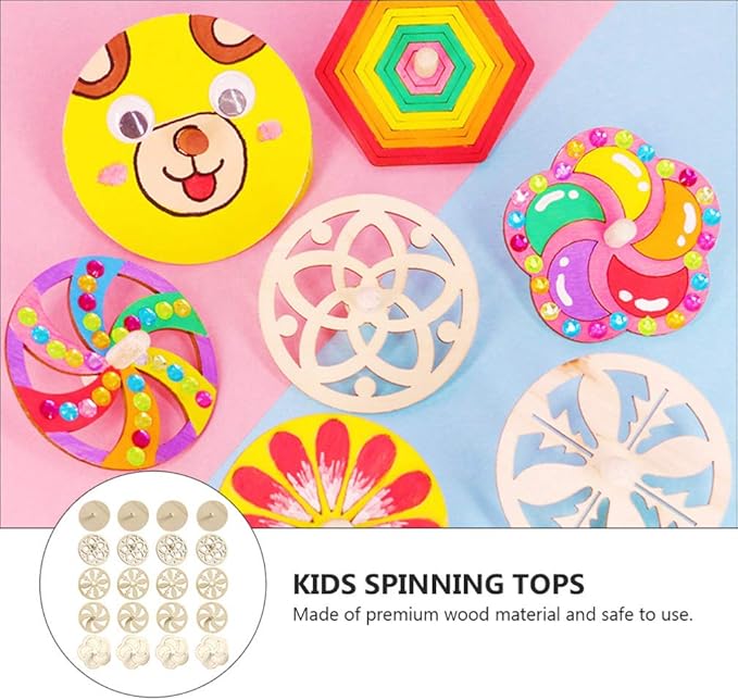 balacoo 20Pcs Wooden Spinning Tops for Kids DIY Gyroscope Toy Set with Paintable Unfinished Tops 2.75 Inch Creative Craft for Hand-Eye Coordination and Motor Skill Development