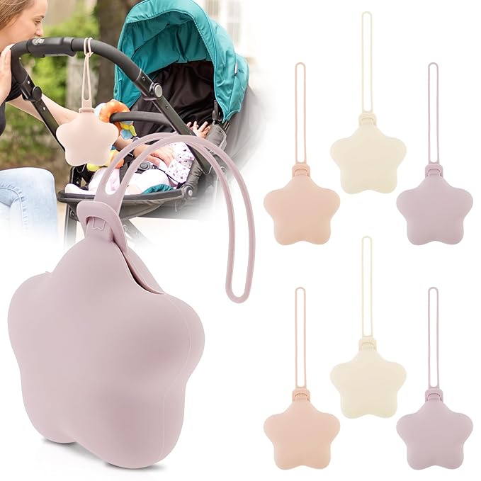 6 Pack Silicone Pacifier Holder Case, Safe and Soft Material, Pacifier Pouch Portable Pacifier Case with Stretchy Lanyard, Protective Pacifier Storage Case for Diaper Bag Stroller Travel
