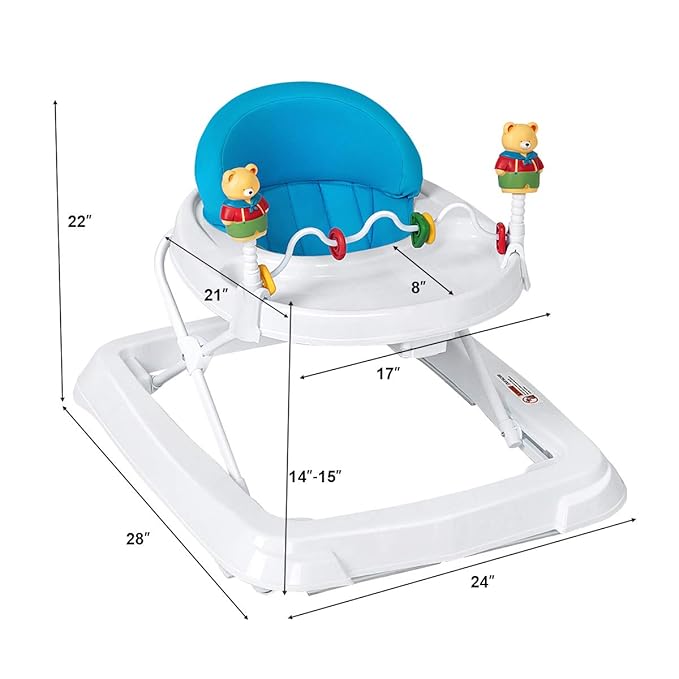 Baby Walker, Smart Steps Baby Activity Walker with Walking Toys & 3-Levels Adjustable Height, Comfy High Back Seated Baby Walker with Wheels for Boys & Girls (Blue)