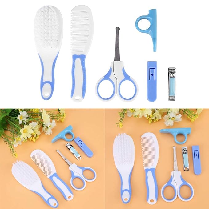 Baby Grooming Kit, 6pcs Baby Health Care Kit Nursery Care Kit Baby Health Care Set Portable, Safety Cutter Baby Nail Kit for Nursing Baby and Grooming(Blue)