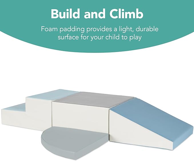 Best Choice Products Soft Foam Climbing Blocks for Toddlers, 4-Piece Baby Play Set, Easy-Clean Vinyl Foam Shapes, Safe Certified Materials, Early Learning Motor Skill Development Toy - Blue