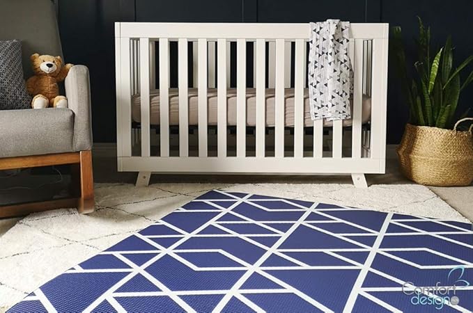 Premium Stylish Foam Play Mat | Cushy-Soft & Thick | Easy-to-Clean, Hypoallergenic, Non-Toxic, Pet-Friendly | One Piece - Large Navy Geo Mountain