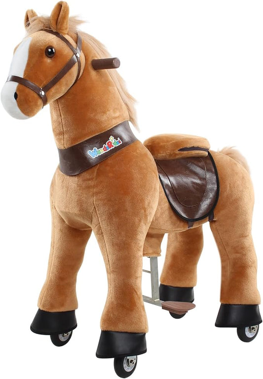 WondeRides Ride on Horse Pony Brown Riding Horse Size 3 for Kids Age 3-4, 30.1 Inch Height Riding Pony Ride Plush Giddy up Rocking Mechanical Walking Animal Horse for Boys and Girls M345