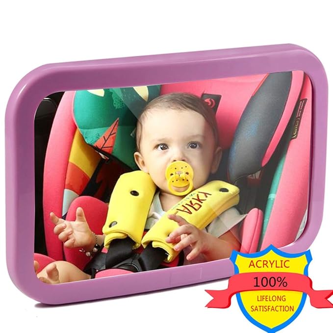 Baby Mirror for Car - Safety Car Seat Mirror for Rear Facing Infant with Wide Crystal Clear View - Adjustable Acrylic 360°for Backseat - Safe, Secure and Shatterproof (Purple)