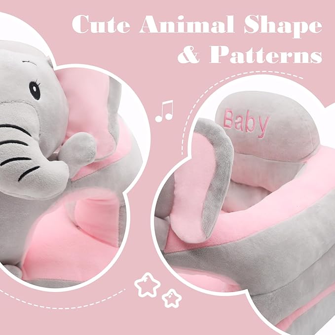 vocheer Sit Me Up Floor Seat for Baby Chair for Sitting Up Support Seat Sofa Plush Animal Shaped Baby Learning to Sit Chair for 3-24 Months Girls and Boys, PP Cotton Full Filling,Elephant