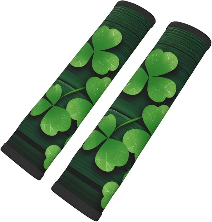 Clovers Shamrocks Wood Seat Belt Cover Fits Cars Trucks SUV Sedans Sweat Absorption Car Seatbelt Strap Cover, St Patrick's Day Auto Interior Accessories Protector