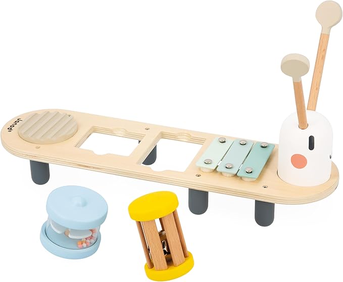 Janod - Sweet Cocoon Wooden Caterpillar Music Stand - Ages 12 Months to 3 Years - Early Music Education - Stimulates Auditory Senses - Engaging and Educational Toy - J04058
