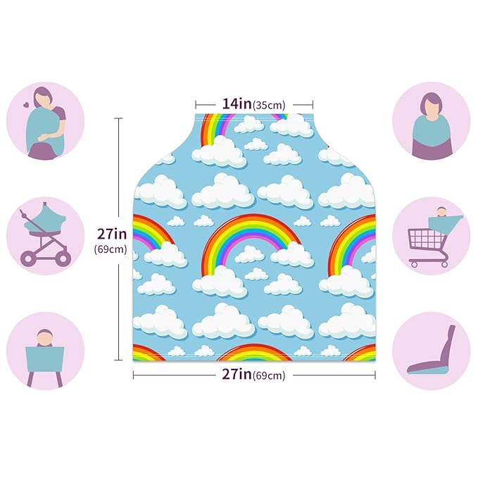 Baby Car Seat Stroller Covers Rainbow Clouds Nursing Cover Breastfeeding Scarf Soft Breathable Stretchy Coverage Carseat Canopy Cover for Boys and Girls Soft Breathable Multi Use