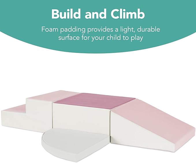 Best Choice Products Soft Foam Climbing Blocks for Toddlers, 4-Piece Baby Play Set, Easy-Clean Vinyl Foam Shapes, Safe Certified Materials, Early Learning Motor Skill Development Toy - Pink