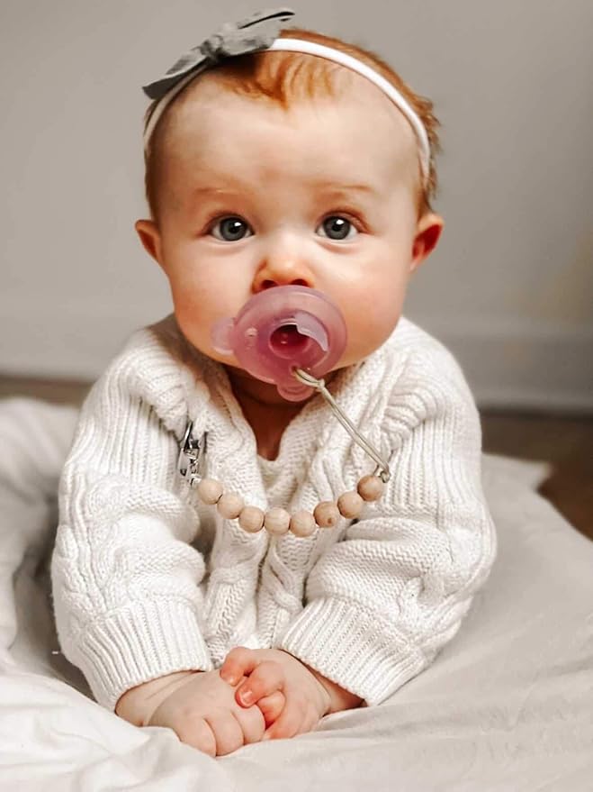 Ali+Oli Silicone Pacifier Clip for Baby (All Wood) 100% Food-Grade BPA Free Newborn Pacifier Holder Infant Binky Clip for Baby Boy or Girl