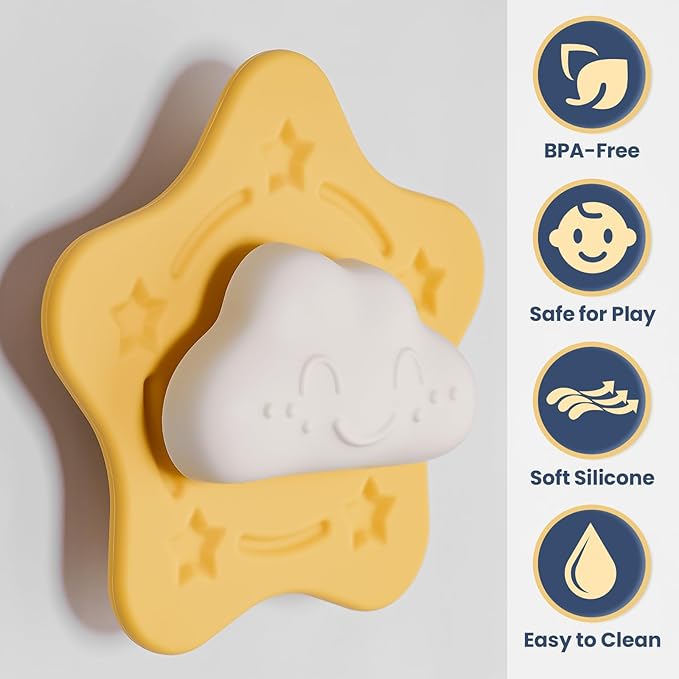 Silicone Suction Spinner Toy for Toddlers, Cloud & Star Design Sensory Spinning Toy with Suction Cup for Windows, Tubs, Airplane Travel, Highchair, BPA-Free Teething-Safe Baby Fidget Toy