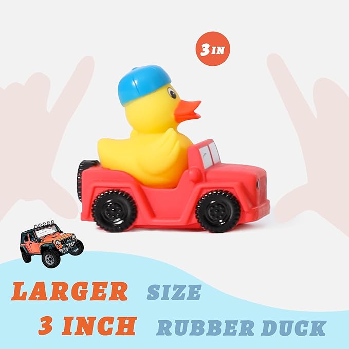 XY-WQ 32 Pack Rubber Duck for Jeeps Ducking - 3" Bulk Floater Duck for Kids - The Shape of a Vehicle - Baby Bath Toy Assortment - Party Favors, Birthdays, Bath Time, and More (8 Varieties)