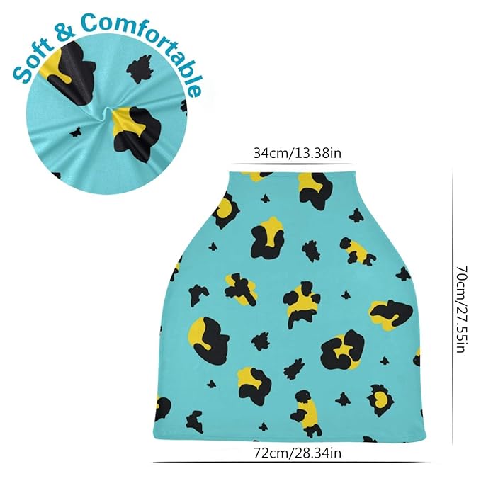 Colorful Teal and Yellow Leopard Baby Car Seat Covers, Nursing Cover Breastfeeding Scarf Soft Breathable Stretchy Coverage, Infant Stroller Cover for Boys Girls